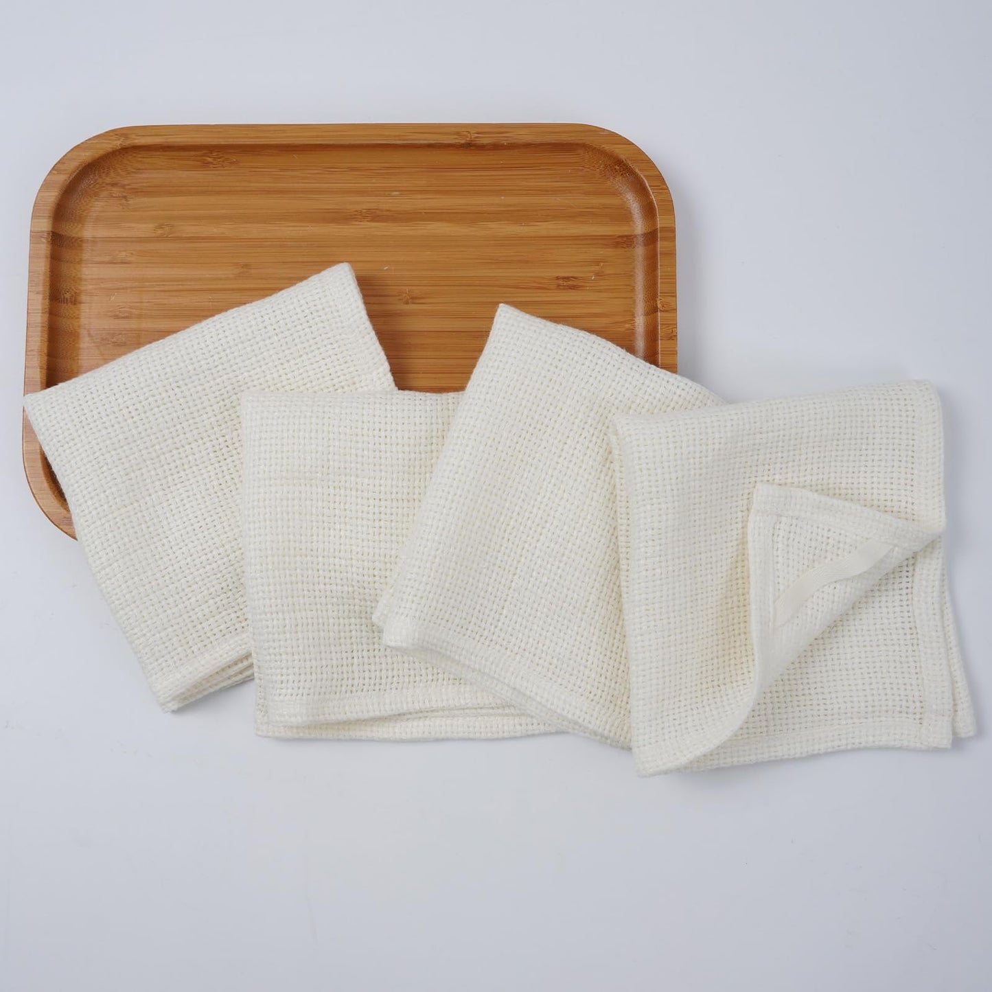 HSOFTIFY 100% Linen Face Cloth for Washing 4 Pack with Hanging Loop, White