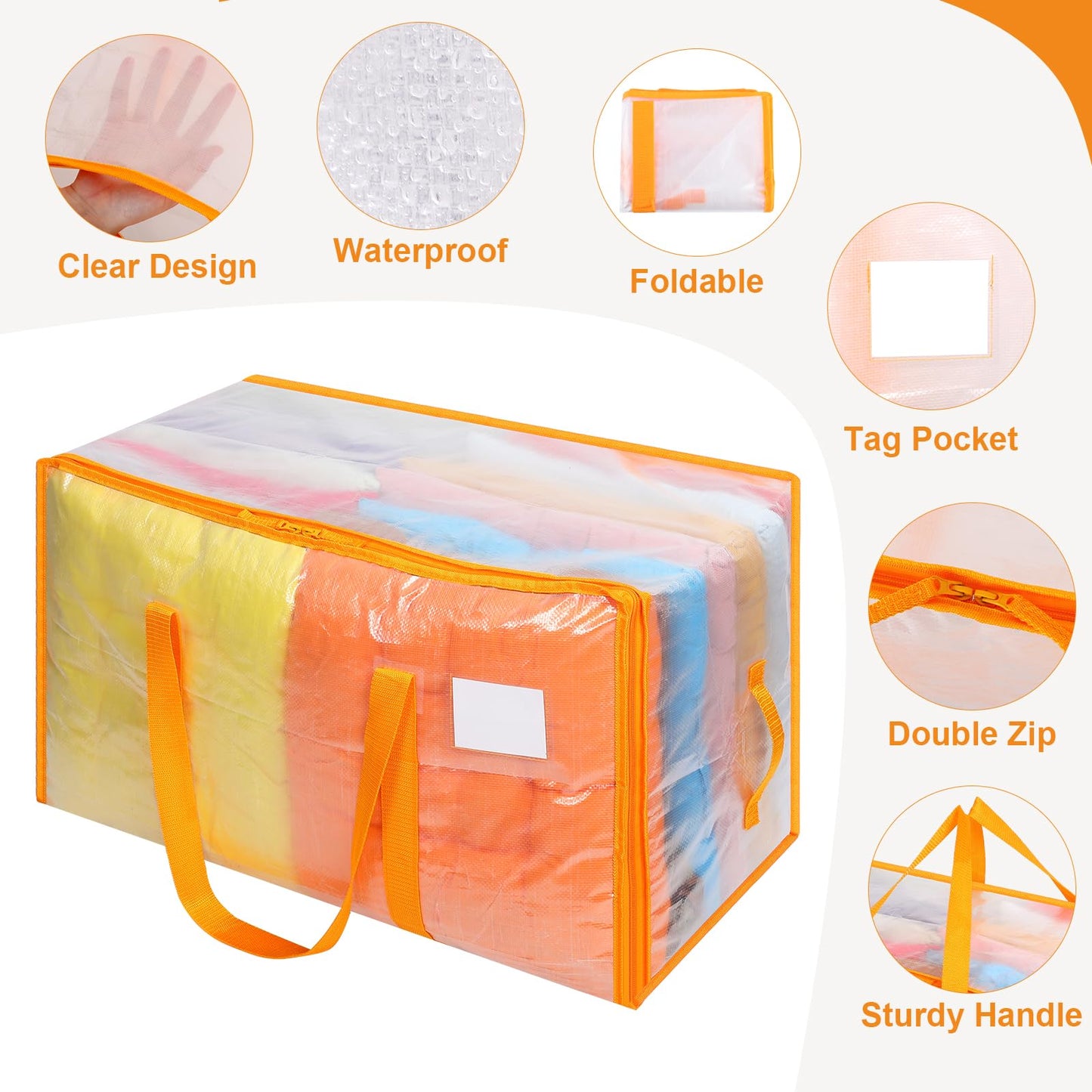 Dntorx 6 Pack 105L Moving Bags Clothes Storage Bags Drom Packing Box, Orange
