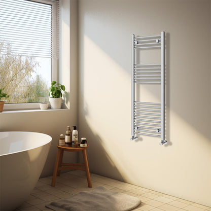 NRG Chrome Heated Towel Rail Curved Designer Bathroom Radiator - 1200×400mm