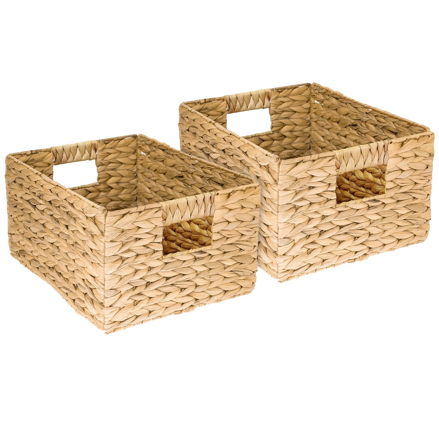 HMF storage basket woven from water hyacinth, decorative basket with carry handles for storage in the bathroom, kitchen and living area | Set of 2