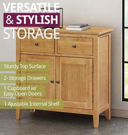 Hallowood Furniture Aston Oak Small Sideboard with 2 Drawers and Cupboard