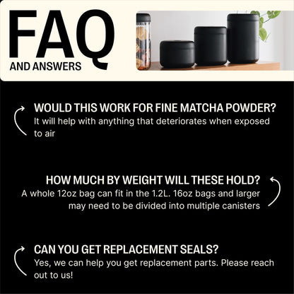 Fellow Atmos Vacuum Canister for Coffee & Food Storage - Airtight Sealed Container, Matte Black, Small Coffee Bean Storage, 0.4 Litre Jar