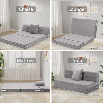 MeMoreCool Folding Mattress Double, Corduroy Fold Out Sofa Bed, Grey
