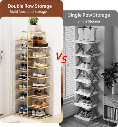 YOUSIS Multi Tier Shoe Rack,Shoe Racks Storage,Narrow Shoe Rack,Simple Installation Vertical Shape Shoe Racks,2 Rows Multi layer Show Rack for
