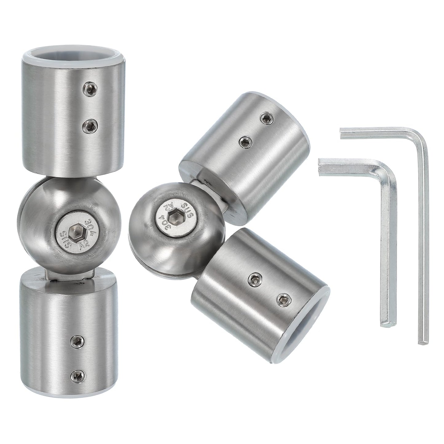 PATIKIL 2 Pcs Adjustable Bay Window Curtain Rod Corner Connector, Silver, Stainless Steel, 1 Inch Diameter