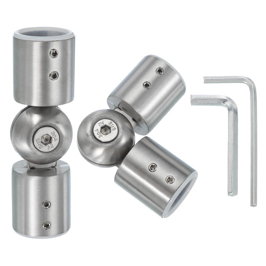 PATIKIL 2 Pcs Adjustable Bay Window Curtain Rod Corner Connector, Silver, Stainless Steel, 1 Inch Diameter