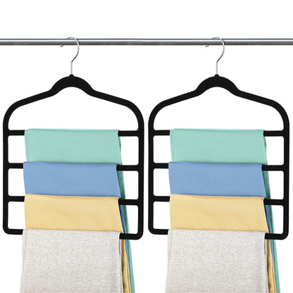 2PCS Velvet Trouser Hangers, Trouser Hanger Space Saving, Black Velvet Hanger, Multiple Layer Wardrobe Organiser for Pants, Jeans, Scarves