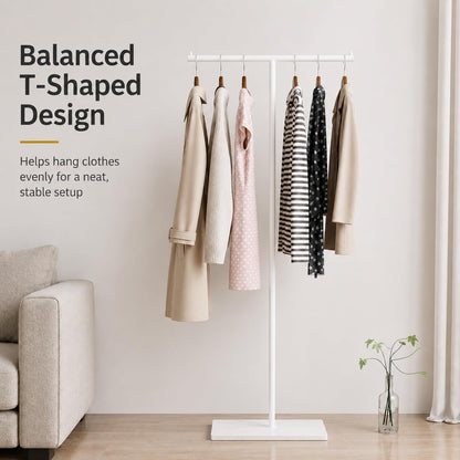 GOOGO T-Shaped Coat Rail Freestanding, Heavy Duty Metal Clothes Rack with Stone-Effect Base, 175 cm Modern Coat Stand for Hallway, Entryway, Bedroom
