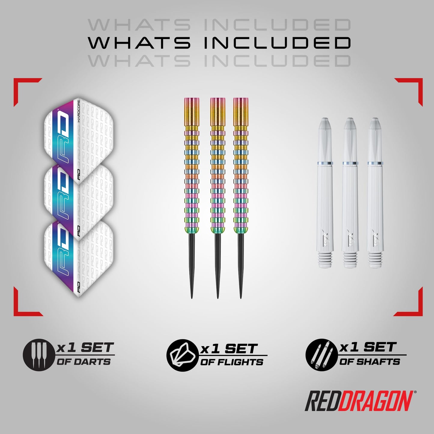 RED DRAGON Javelin Spectron 24 Gram Premium Tungsten Steeltip Darts Set with Dart Flights and Dart Shafts (Stems)