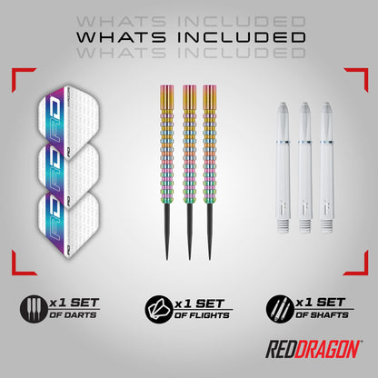 RED DRAGON Javelin Spectron 24 Gram Premium Tungsten Steeltip Darts Set with Dart Flights and Dart Shafts (Stems)
