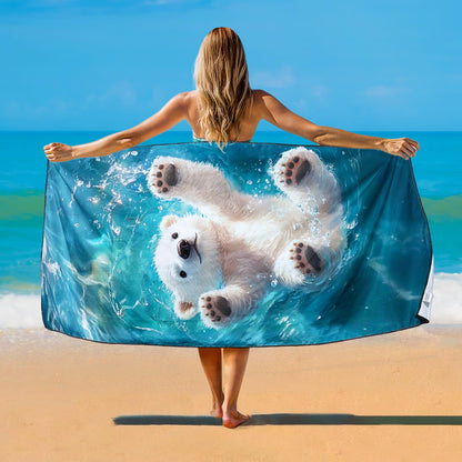 Violetpos Polar Bear Cub Beach Towel, Extra Large 180x90 cm 250GSM Microfibre, Sand Free Quick Dry