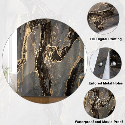 Uiiooazy Black Gold Shower Curtain, Stall Shower Curtain Abstract Marble Bath Curtain Mildew and Mould Resistant Waterproof Polyester Fabric Washable