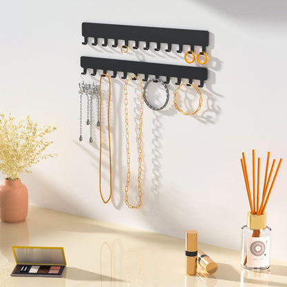 Josmimic Wall Necklace Organizer Holder: Wall Mounted Jewelry Hanging Storage Necklaces Display Hanger Black 2 PCS