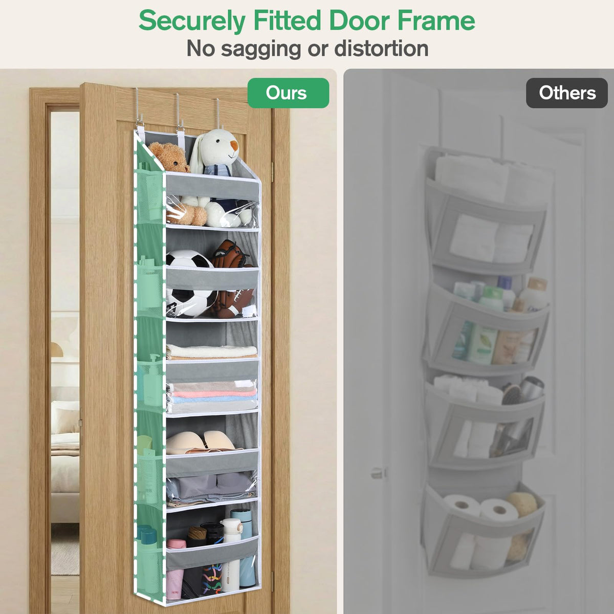 OTraki Wardrobe Organiser Hanging 140 x 39 x 17 cm, Hanging Organiser 5 Shelves Clear Window Hanging Storage with 10 Mesh Side Pockets