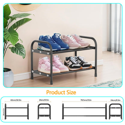 Expandable Shoe Rack, 2 Levels, Adjustable Metal Shoe Storage, 45 to 80 cm, Space Saving for Small Space, Hallway