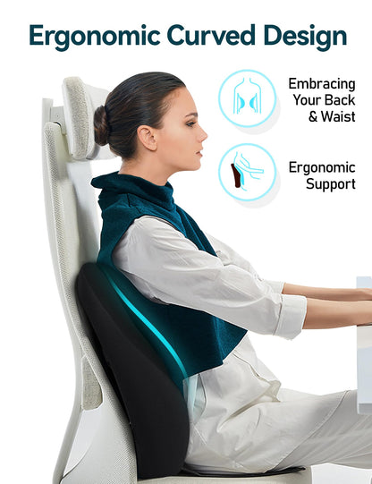 Travel Ease Ergonomic Lumbar Support Cushion, Gel and Memory Foam Back Support Cushion for Office Chairs with Skin-friendly Cover for Comfort (Black)