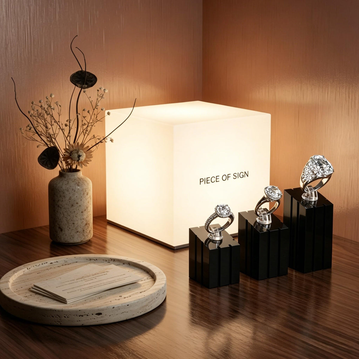 Papten Acrylic Ring Display Stand Black Ring Holders Set of 3 for Jewellery