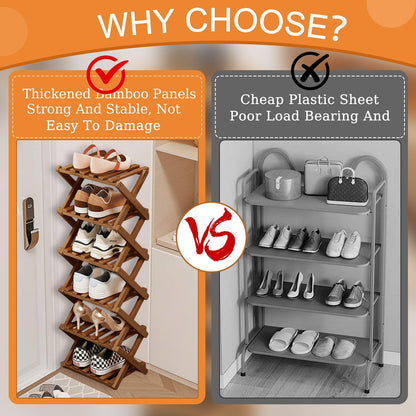 Simcat 6 Tier Natural Bamboo Shoe Rack,Space Saving Shoe Storage Organizer,Easy Assembly & Strong Design Shoes Stand Shelf Organiser for Closet