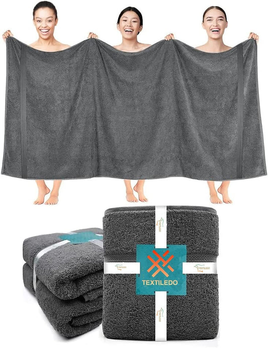 Textile Do 2 X Super Jumbo Charcoal Bath Sheets (100 x 200 cm) 100% Egyptian Cotton Extra Large Bath Sheet Towels Body Wrap Beach Towels (Charcoal, 2)