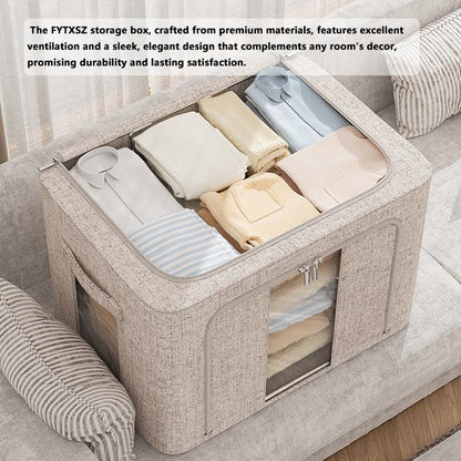 FYTXSZ Clothes Storage Boxes 66L with Metal Frame, Foldable Fabric Storage Bins with Lid and Clear Window