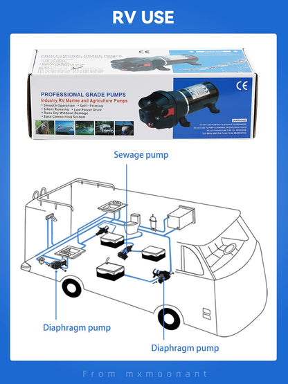 Mxmoonant 12V DC Automatic Water Pump, Booster Pump, 35 Psi, 2.4 Bar, 95W, 12.5 Lpm/min, Self Priming, Overload Protection, Low Noise, for Caravan,