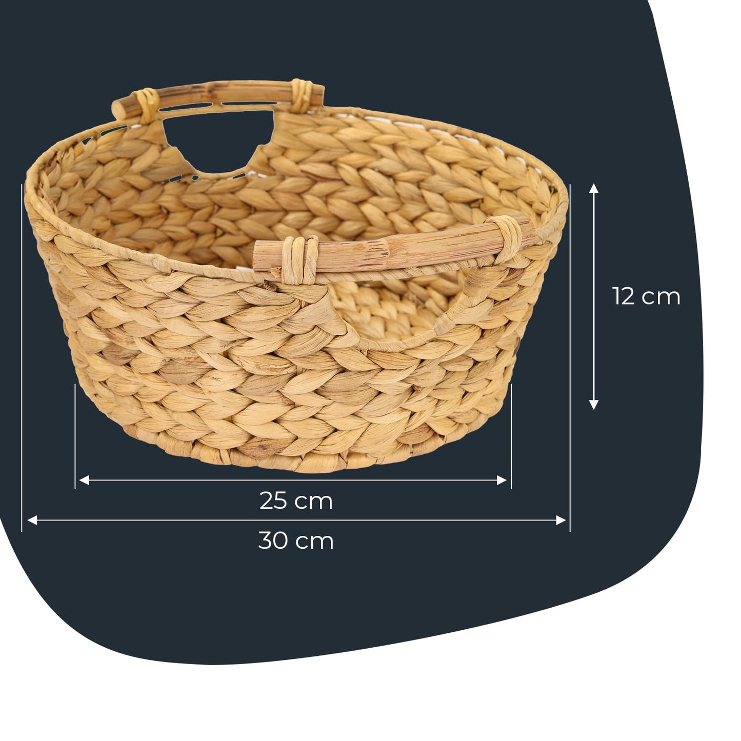 HMF Storage Basket Round Gift Basket Empty Braided Water Hyacinth with Wooden Handles 30 x 12 cm