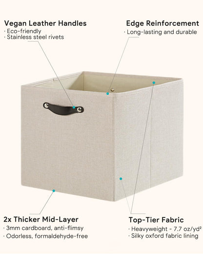 FABINADO Storage Cube | 260g/㎡ Ultra-Fine Linen Cubby Box for Shelf, Bookshelf, Closet, Wardrobe | 33cm Square Drawer Insert Basket | 4 Pack