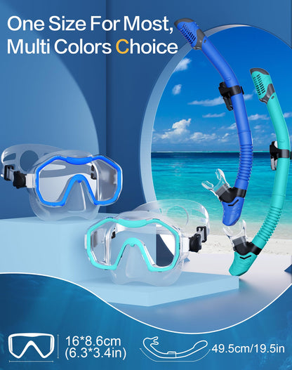 Lealinga Snorkel Set Adults 2Pack, Snorkel Mask Anti-Fog Panoramic View Diving Mask Dry Top Snorkel Kit with Travel Bag Diving Set for Snorkeling