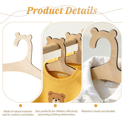 JJUNW 10Pcs Baby Clothes Hangers, Wooden Baby Hangers, Cute Bear Ears Babys Coat Hanger with Closet Organizer