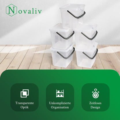 Novaliv Detergent Box with Lid 4 Litres I Transparent I 23.5 x 18 x 18.5 cm I Box Washing Powder Storage Box with Handle Detergent Storage Detergent