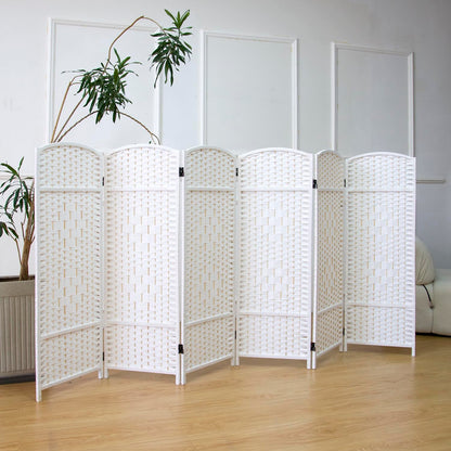 Furnnylane 6 Panel White Rattan Divider Short Room Partition Screen,Double Sided Short Folding Divider for Room Separation,120 cm Tall
