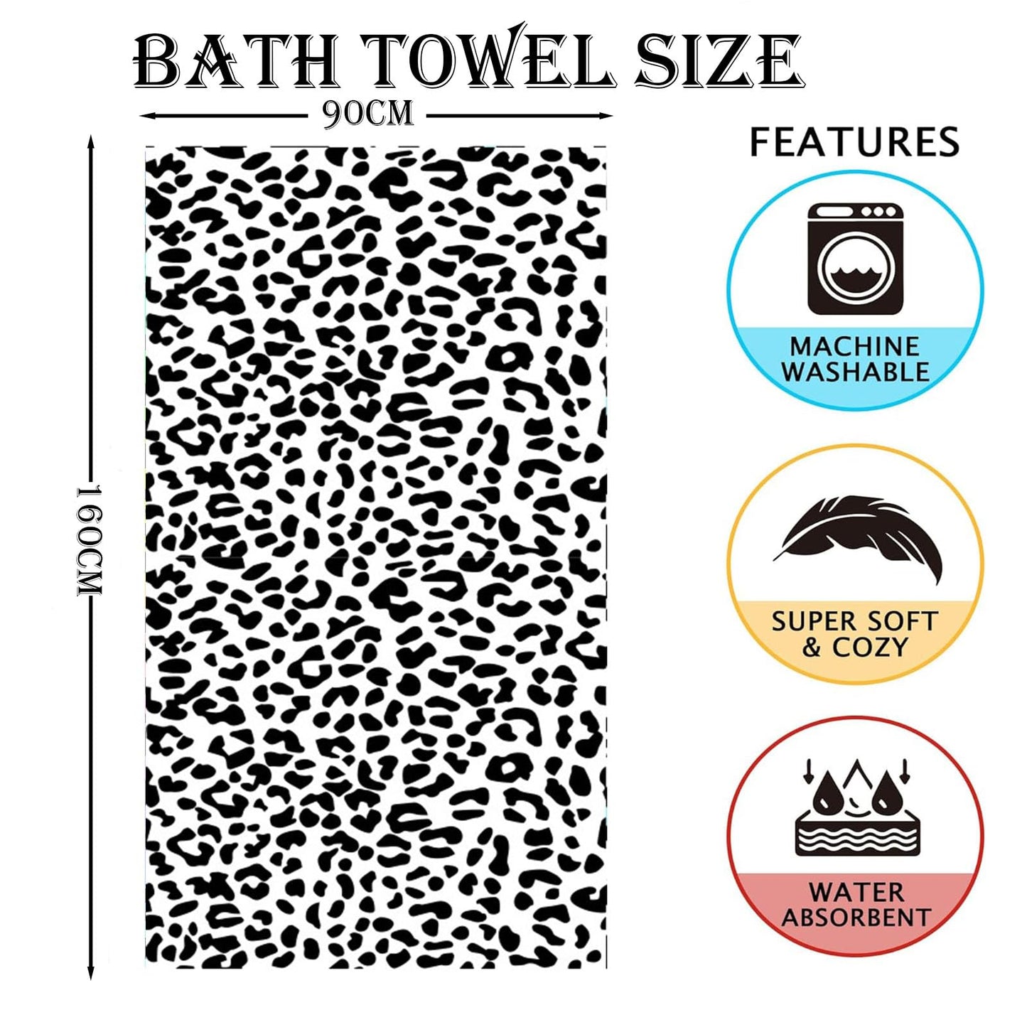 Large Thin Microfibre Beach Towel with Bag for Adult Men Women,160x90cm Leopard Beach Towels Quick Dry Sand Free Lightweight Swim Bath Towel for