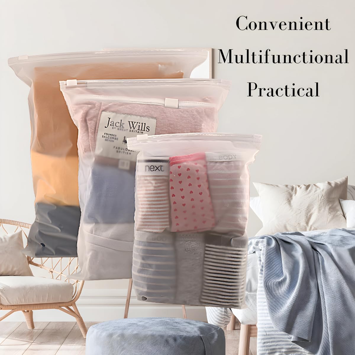 Frosted ZipLock Bags (35x40) 20 Pack - One Size - Zip Lock Travel Storage Bags - Hospital Bag Organiser Pouches