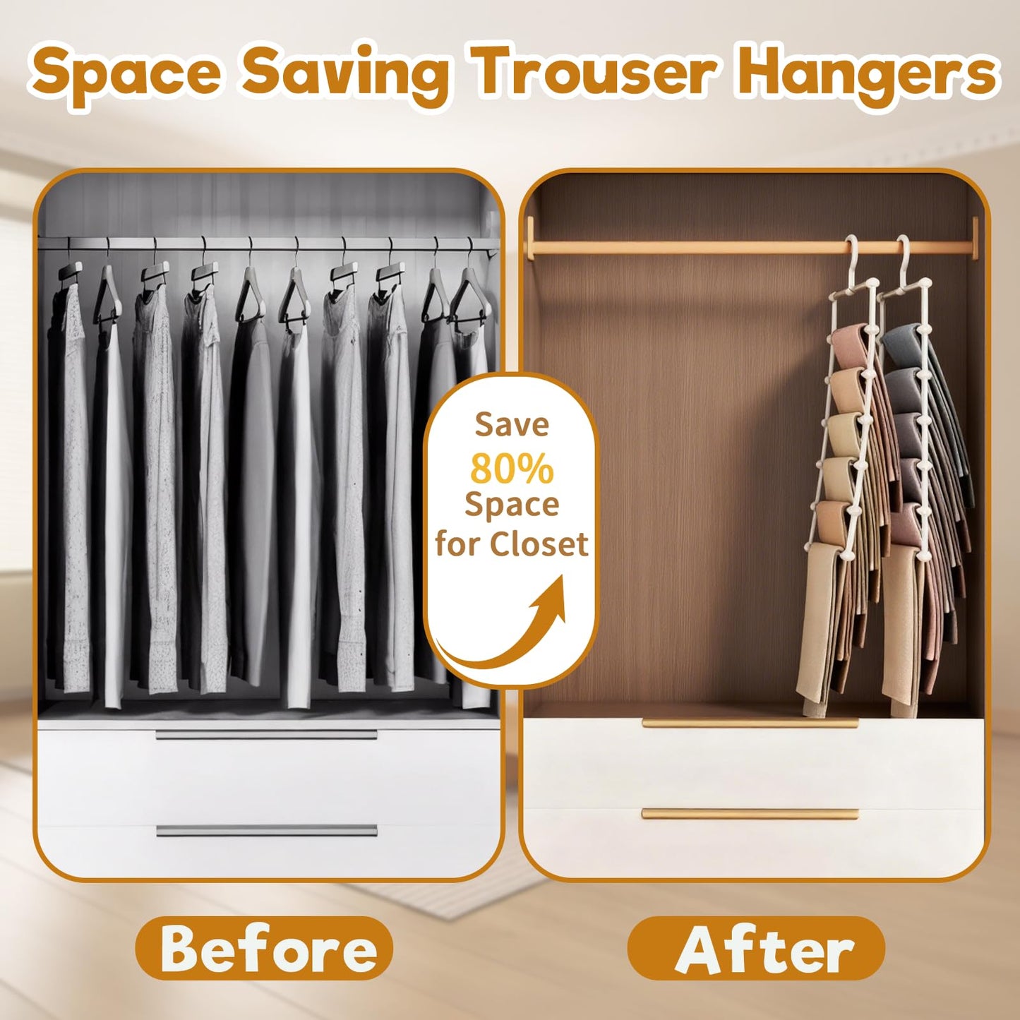 Nuoyiman 2 Pack Trouser Hangers, 6-Tier Stainless Steel Pants Hanger