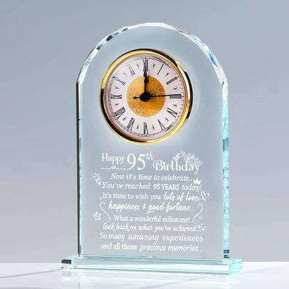 Happy 95th Birthday Quartz Clock Gifts for Women Men, Glass Keepsake 95th Birthday Gifts for Parents Friends, Birthday Presents for Grandma Turning 95