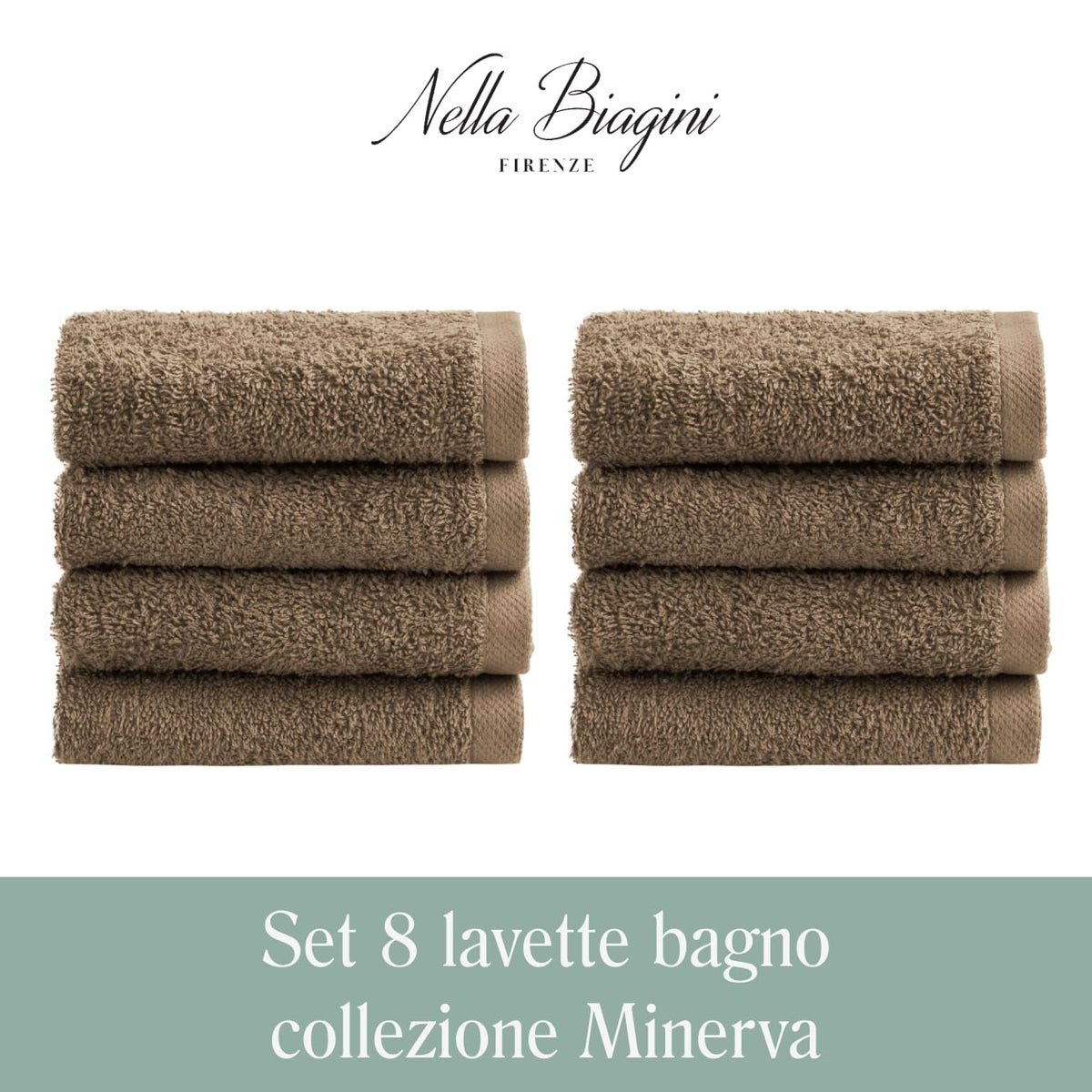 NELLA BIAGINI Minerva Bathroom Washcloths 30 x 30 cm, Set of 8, 100% Pure Terry Towel, Cotton, 420 g/m², Made in Italy, Soft, Absorbent, Practical