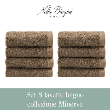 NELLA BIAGINI Minerva Bathroom Washcloths 30 x 30 cm, Set of 8, 100% Pure Terry Towel, Cotton, 420 g/m², Made in Italy, Soft, Absorbent, Practical