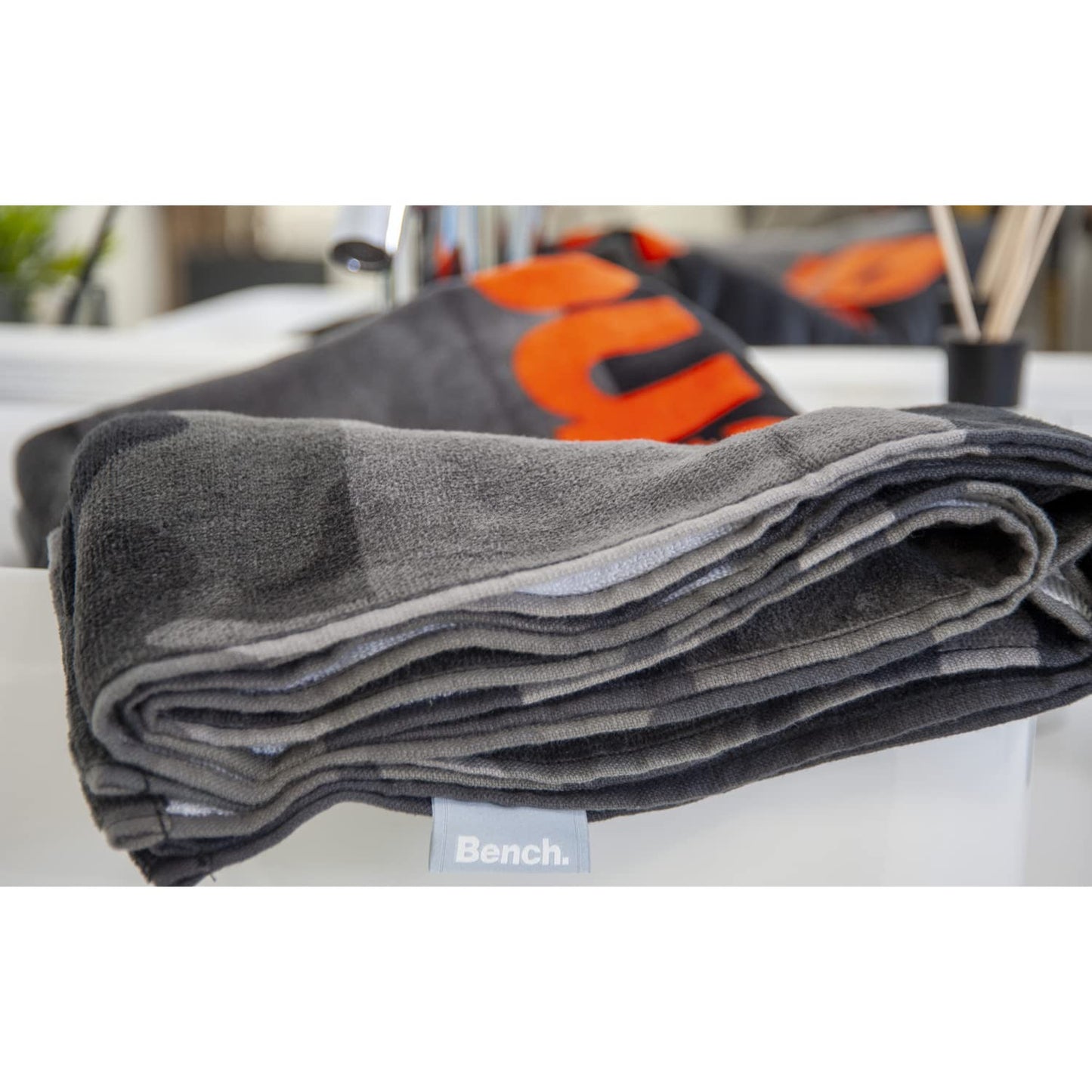 Herding Bench Nature Inspired Beach and Sauna Towel, 80 x 180 cm, 100% Cotton, Velour, with Hanger, Colour: Grey camouflage pattern, item no.