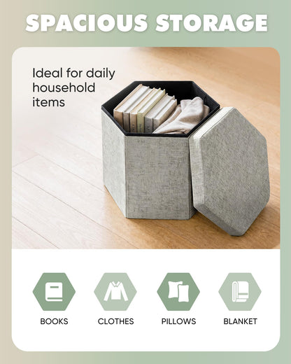 Bonlife Folding Storage Ottoman Hexagonal, Footrest with Toy Ches Box, 43cm
