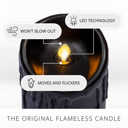 Luminara Wax Drip Flameless LED Candle, Black 3" x 4.5", Timer Function, Real Wax Pillar, Battery Operated Unscented Safe, Long-Lasting