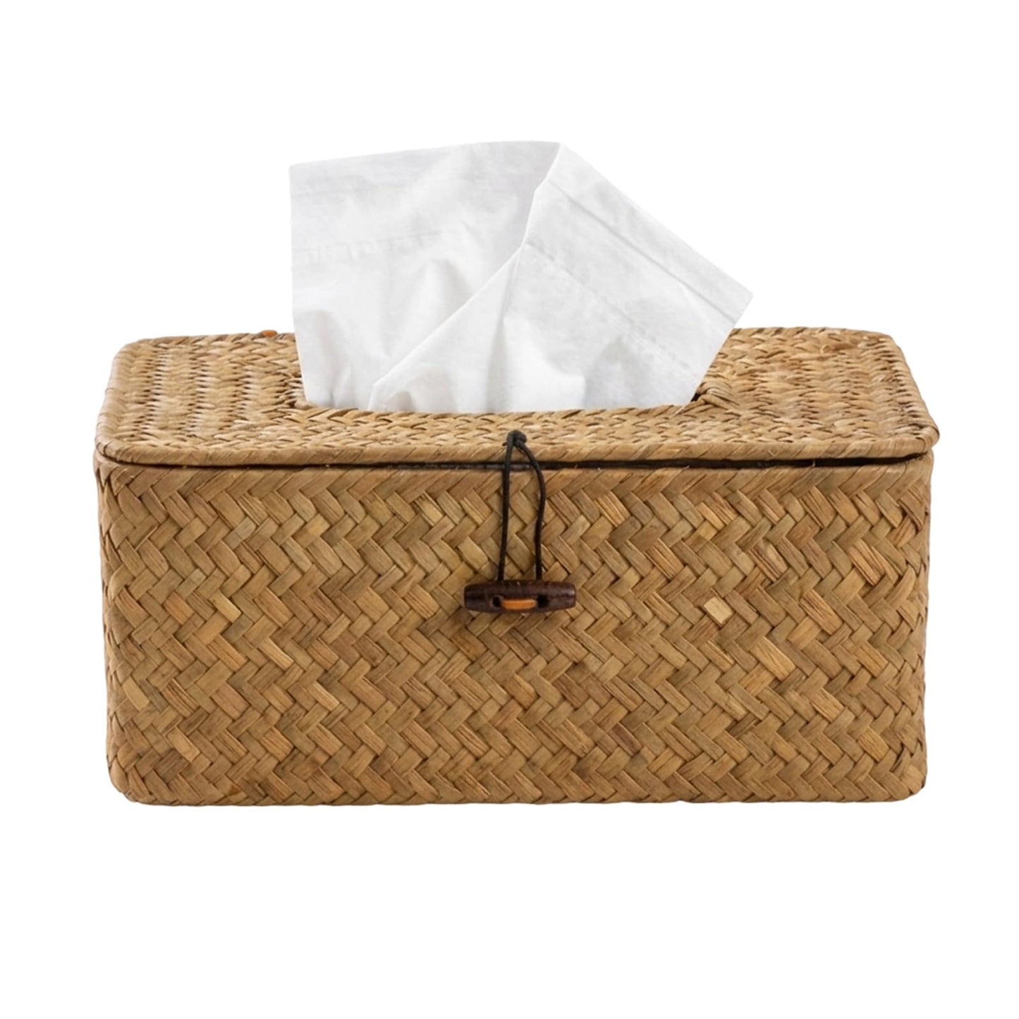 1 Pcs Rectangular Facial Tissue Box, Bamboo Tissue Box with Natural Woven Texture, Decorative Tissue Holder for Home Decor