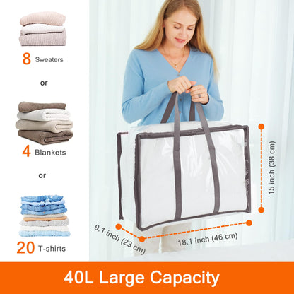 Vieshful 3 Pack Grey Clear Clothes Storage Bag Organizer Reinforced Handle