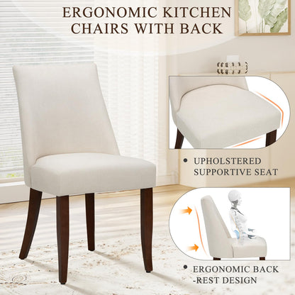 COLAMY Upholstered Dining Chairs Set of 2, Linen Fabric Parsons Dining Room Chairs with Curved Backrest, Solid Rubber Wood Legs