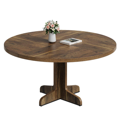 Crevyteg 47.2in Round Dining Table for 4-6 People, Farmhouse Kitchen Table with Wooden Tabletop and Legs
