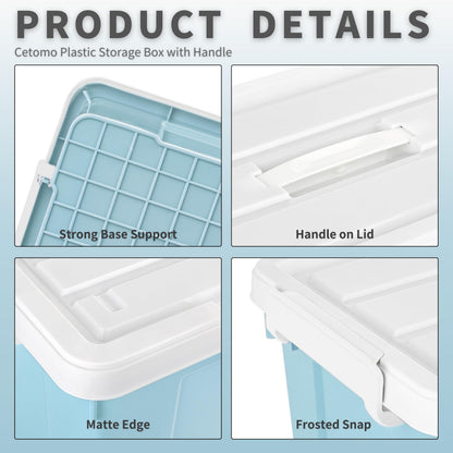 Cetomo 45L*4 Storage Boxes, Carry Plastic Storage Box with Lids, Organizing Container with Handle and Secure Latching Buckles, Stackable, Nestable