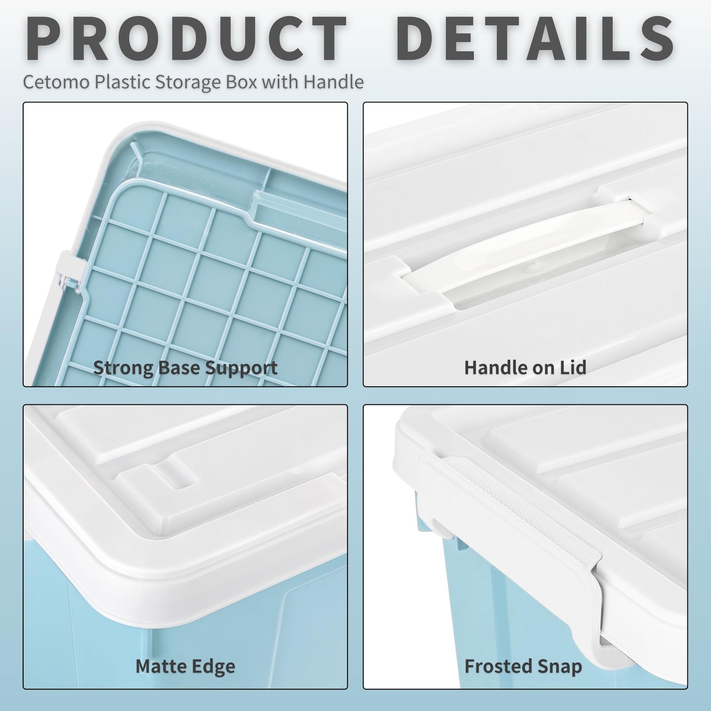 Cetomo 20L*4 Storage Boxes, Carry Plastic Storage Box with Lids, Organizing Container with Handle and Secure Latching Buckles, Stackable, Nestable