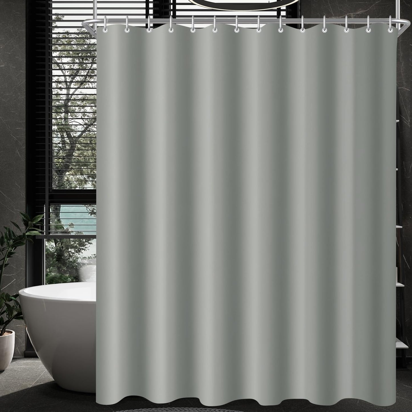 Lerores Shower Curtain, 180 x 180 cm, Grey, Weighted Hem, Anti-Mould Textile, Water-Repellent, Washable Polyester Fabric Bath Curtains for Bathroom,