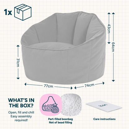 icon Sirena Velvet Bean Bag Chair with Filling Included, Grey