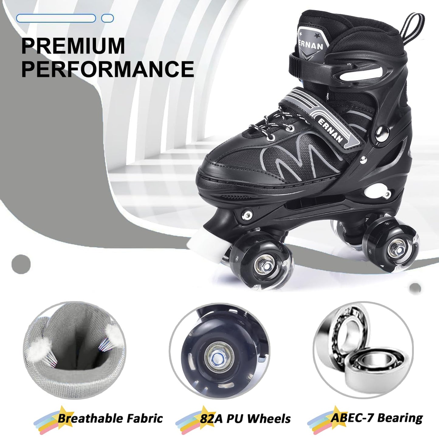 ERNAN Roller skates kids Roller boots,8 Light up Wheels and 4 Sizes Adjustable.Rollerskates for Kids Beginners, Suitable for Indoor Outdoor (White, S)