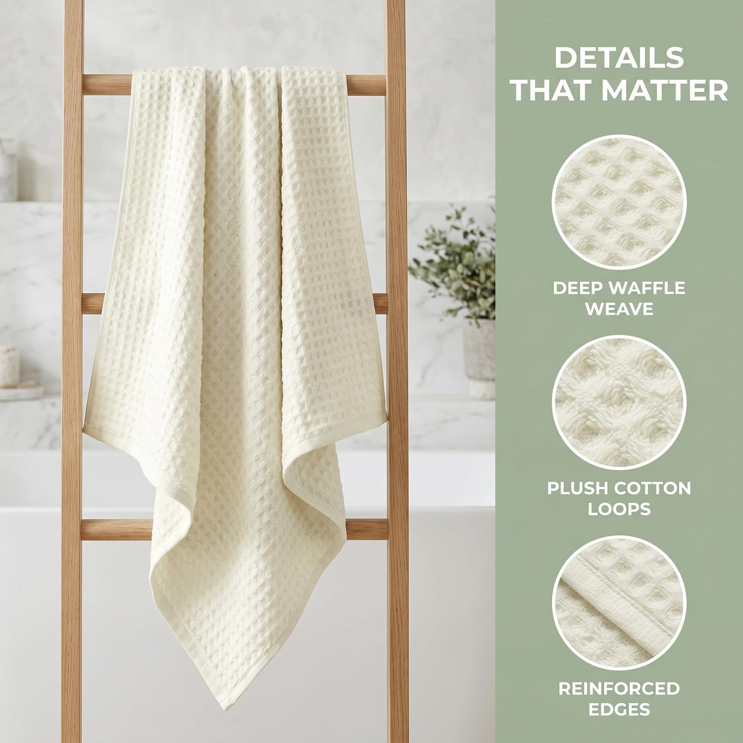 Uxcell 100% Cotton Home Soft Absorbent Hand Towels 35 x 80Cm, Waffle Weave Towel Sets for Bathroom, Kitchen White Pack of 4